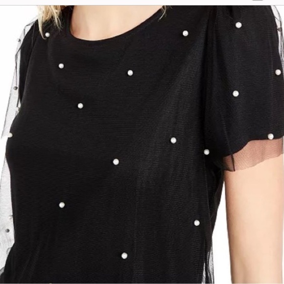 INC International Concepts Black Embellished Blouse with Sheer Sleeves - Picture 1 of 9